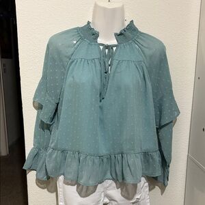 Elegant Teal Ruffle Blouse